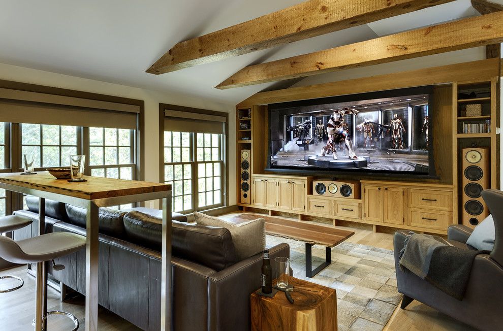 Leesburg Movie Theater for a Farmhouse Home Theater with a Big Speakers and Home Theater by Crisp Architects