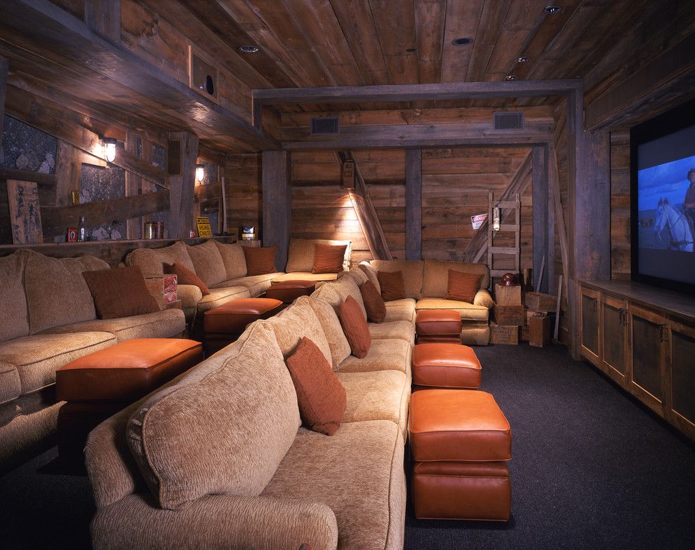 Leesburg Movie Theater for a Rustic Home Theater with a Black Carpet and Private Mountain by Studio Frank