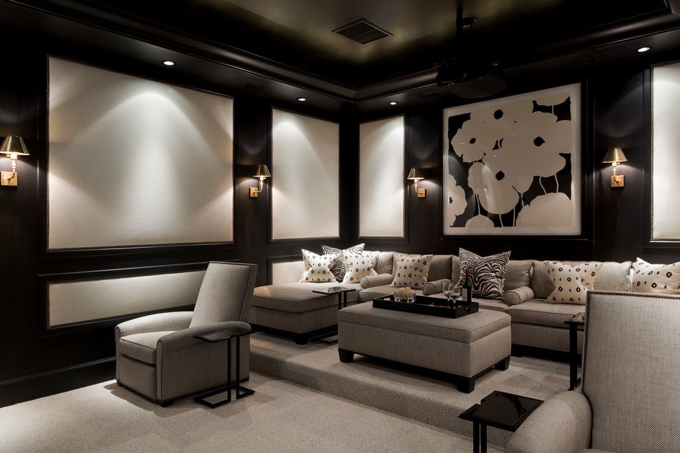 Leesburg Movie Theater for a Traditional Home Theater with a Black and White Pillows and Coral Gables, Florida Home by Eva Quateman Interiors