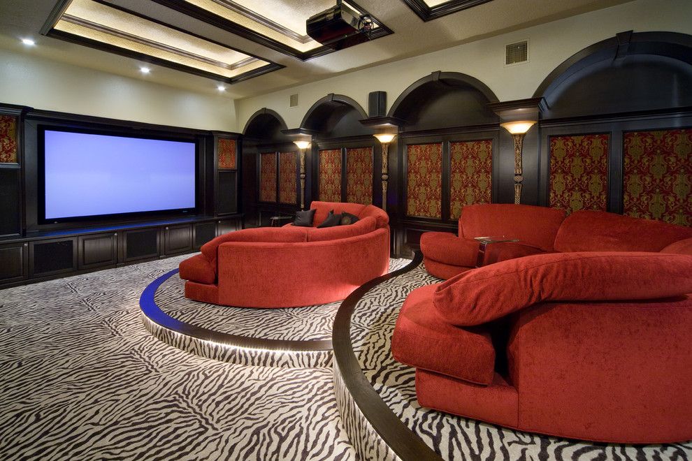 Leesburg Movie Theater for a Traditional Home Theater with a Red Sectional and 2008 Orlando Street of Dreams by Irvin Homes, Llc