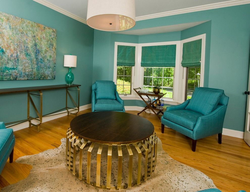 Leland Furniture for a Modern Home Bar with a Turquoise and the Cocktail Room by K. D. Ellis Interiors