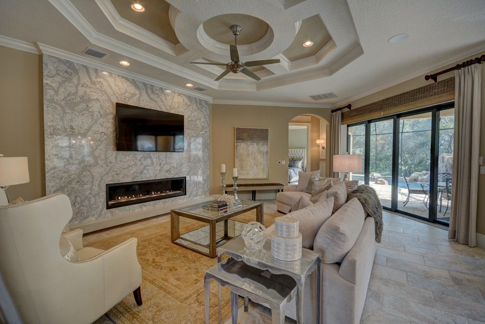 Lennar Homes Florida for a Transitional Living Room with a Fireplace and Ravello Ii by Bellagio Custom Homes Llc