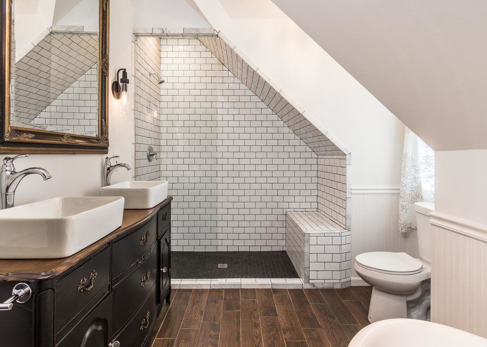 Lennar Homes Reviews for a Industrial Bathroom with a 3x6 Subway Tile and Eclectic Gable Bath by Gill Design & Construction Llc