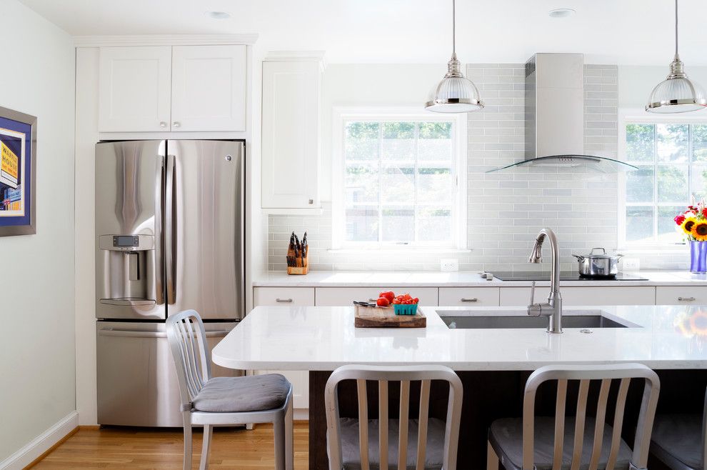 Lightolier for a Transitional Kitchen with a Glass Range Hood and Bethesda, Md Kitchen and Mudroom by Case Design/remodeling, Inc.