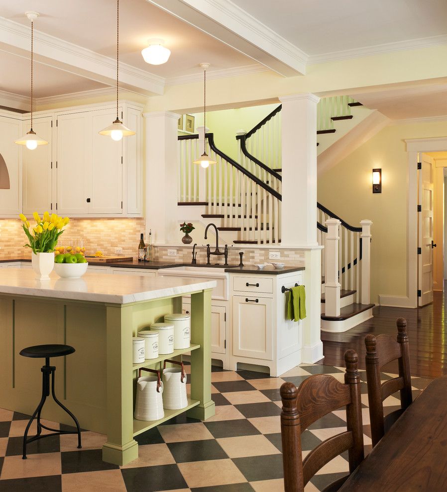 Lime Green Stool for a Beach Style Kitchen with a Cabinet and Lakeside Family Cottage by Barnes Vanze Architects, Inc