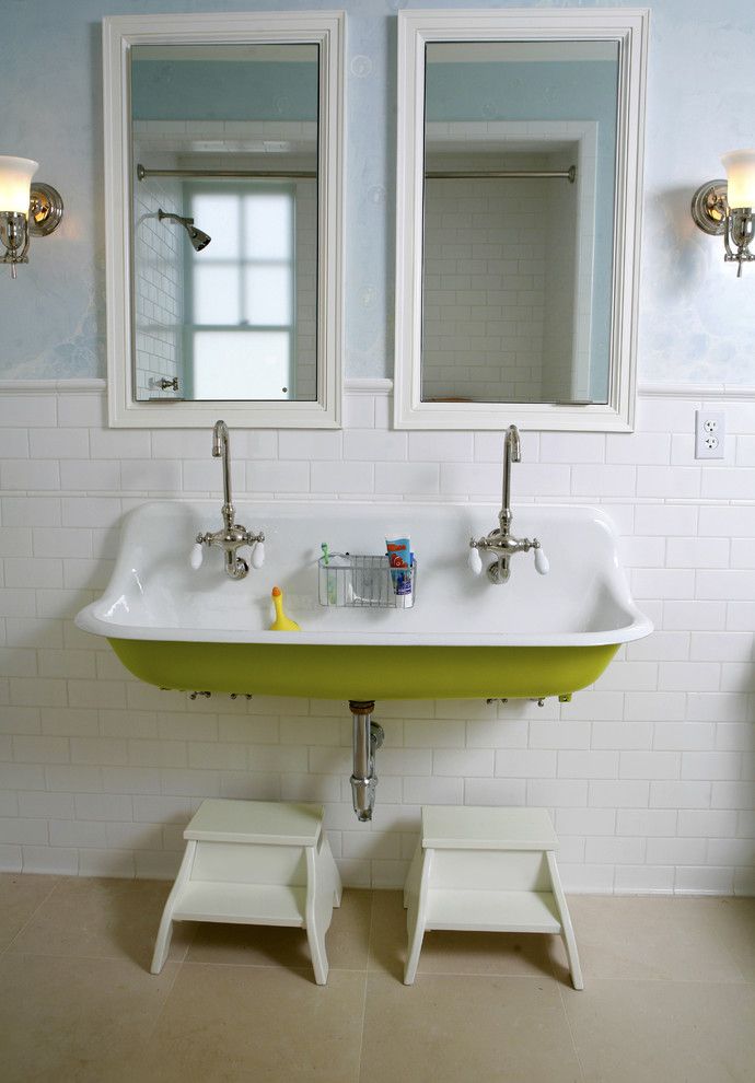 Lime Green Stool for a Traditional Bathroom with a Vintage Sink and Washington Street Remodel by Upscale Construction