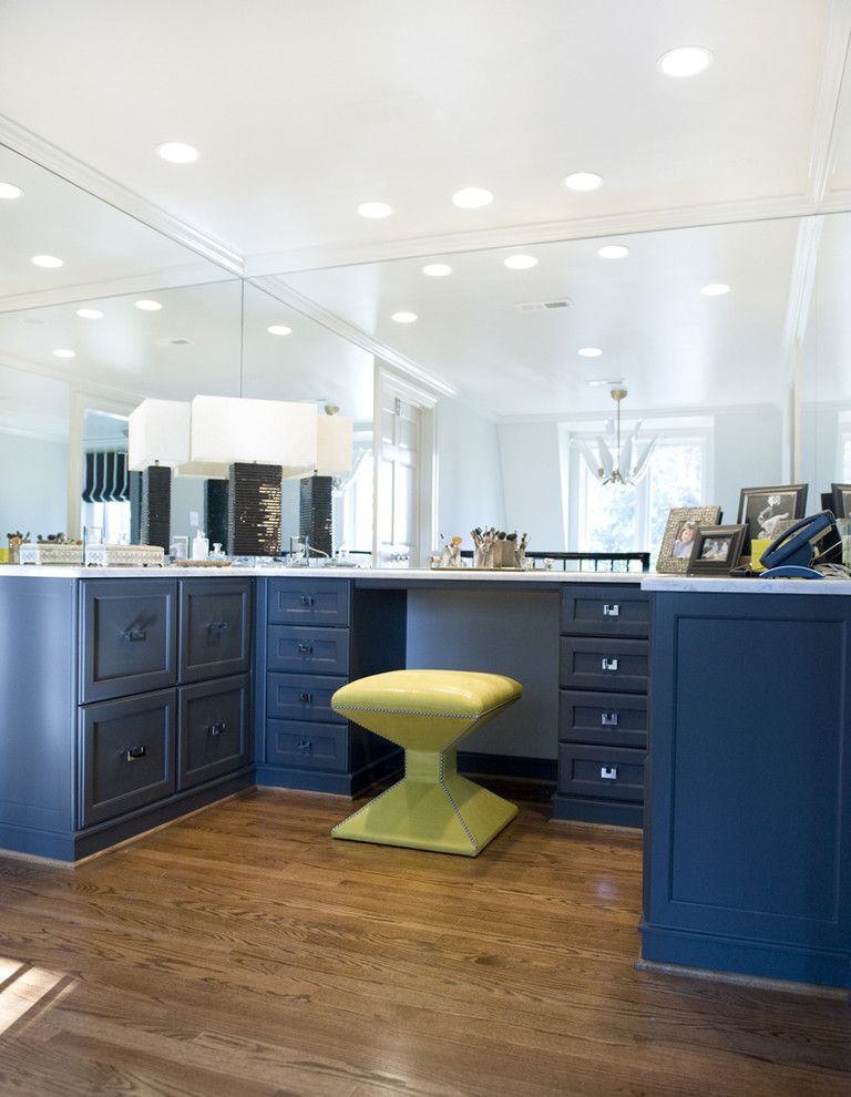 Lime Green Stool for a Traditional Closet with a Wood Flooring and Dressing Room by Luck Stone Center