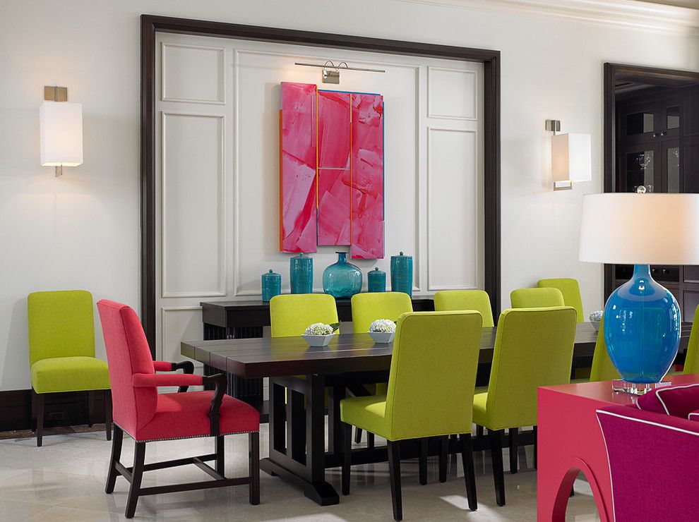 Lime Green Stool for a Tropical Dining Room with a Turquoises and Florida Beachfront Residence   Vero Beach, Usa by John David Edison Interior Design Inc.