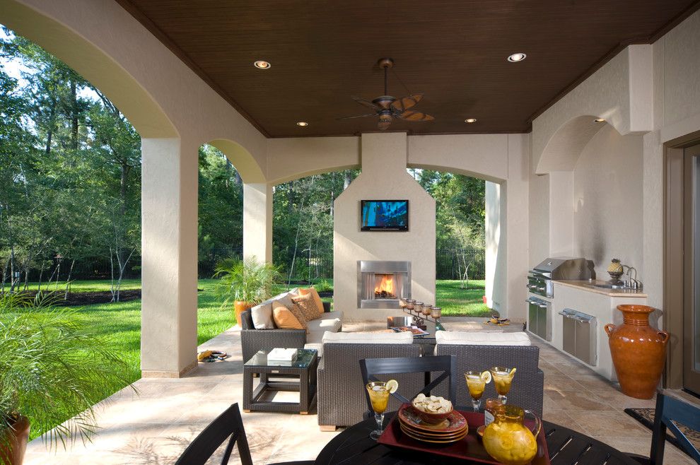 Limestone Grill for a Contemporary Patio with a Outdoor Kitchen and 270901 by Rice Residential Design