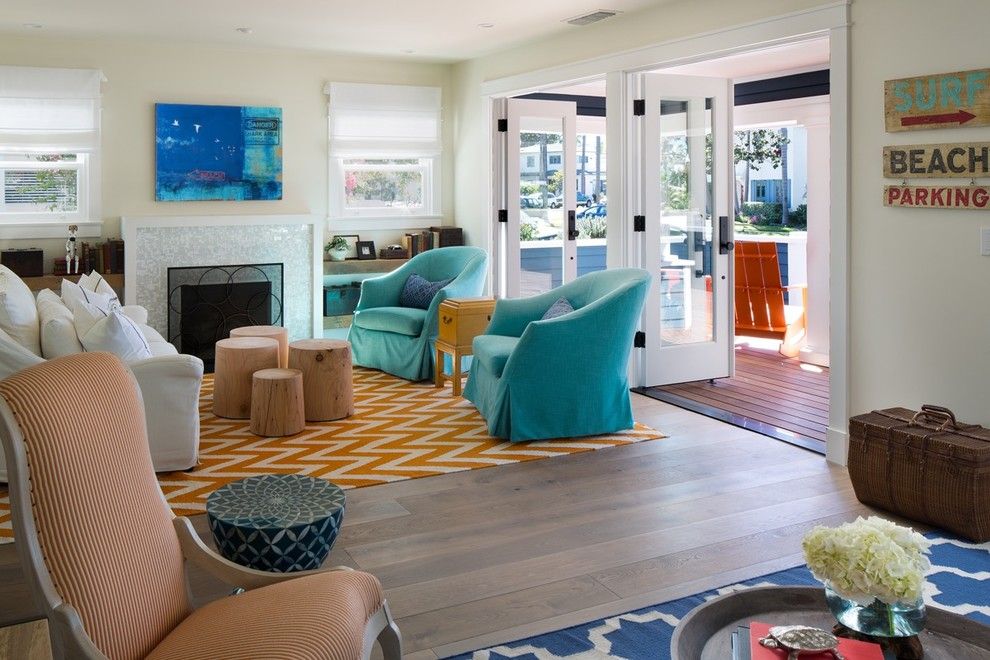 Living at Noho for a Beach Style Living Room with a Chevron Rug and Coronado Beach House by Bruce Peeling Architect