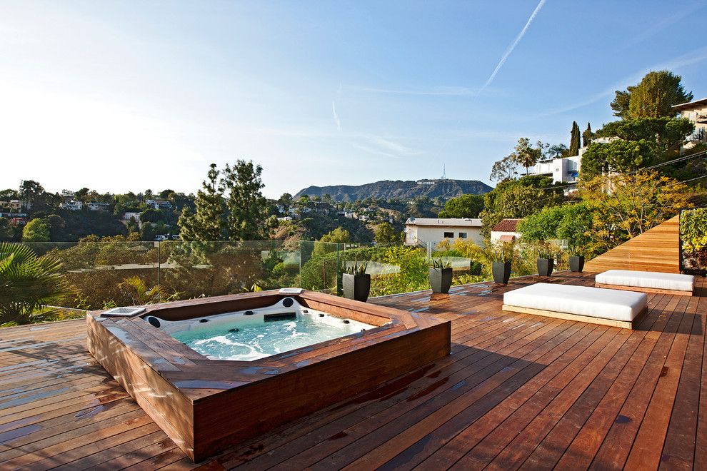 Los Gatos Spa for a Contemporary Deck with a Wood Deck and Tuxedo Terrace by Xanadu Group