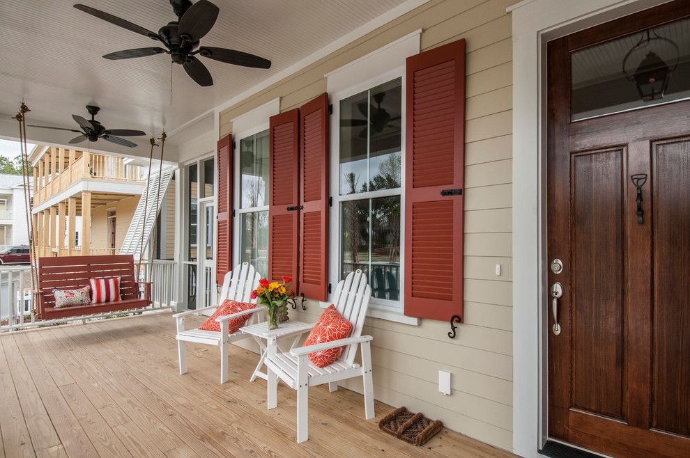 Louvered for a Traditional Porch with a Red Shutters and Tributary by Frontdoor Communities