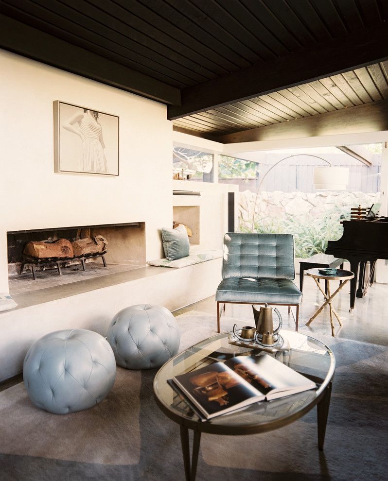 Lowes Alexandria La for a Midcentury Living Room with a Fireplace and Rustic Canyon Retreat by Hillary Thomas Designs