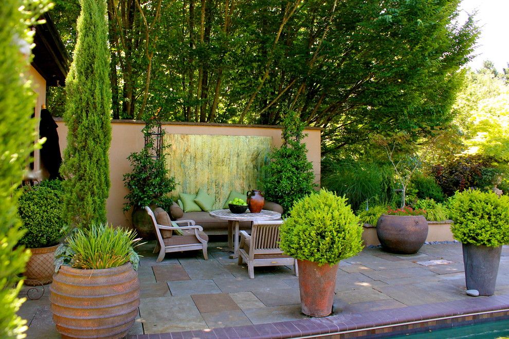 Lowes Chula Vista for a Eclectic Patio with a Teak Club Chair and Carole Meyer  Www.carolemeyerart.com by Carole Meyer