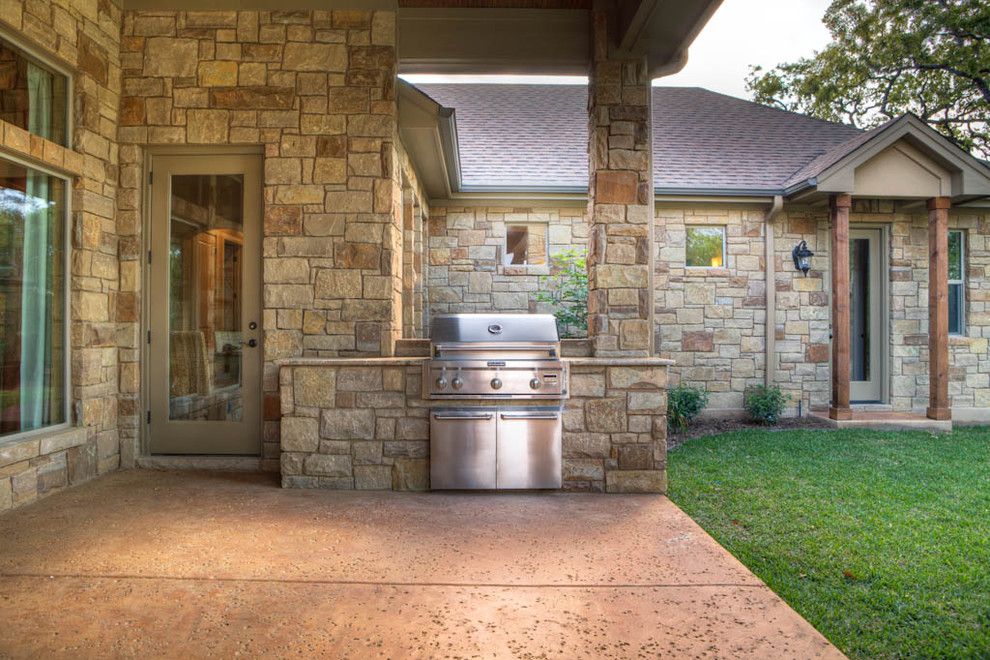 Lowes Chula Vista for a Mediterranean Patio with a Stone Outdoor Countertop and Model Home 132 Vista Lane Georgetown Tx by Jeff Watson Homes, Inc.