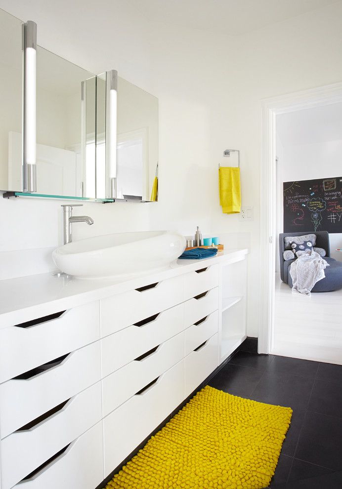 Lowes Huber Heights for a Modern Bathroom with a Yellow Towel and San Clemente Interiors by Dupuis Design