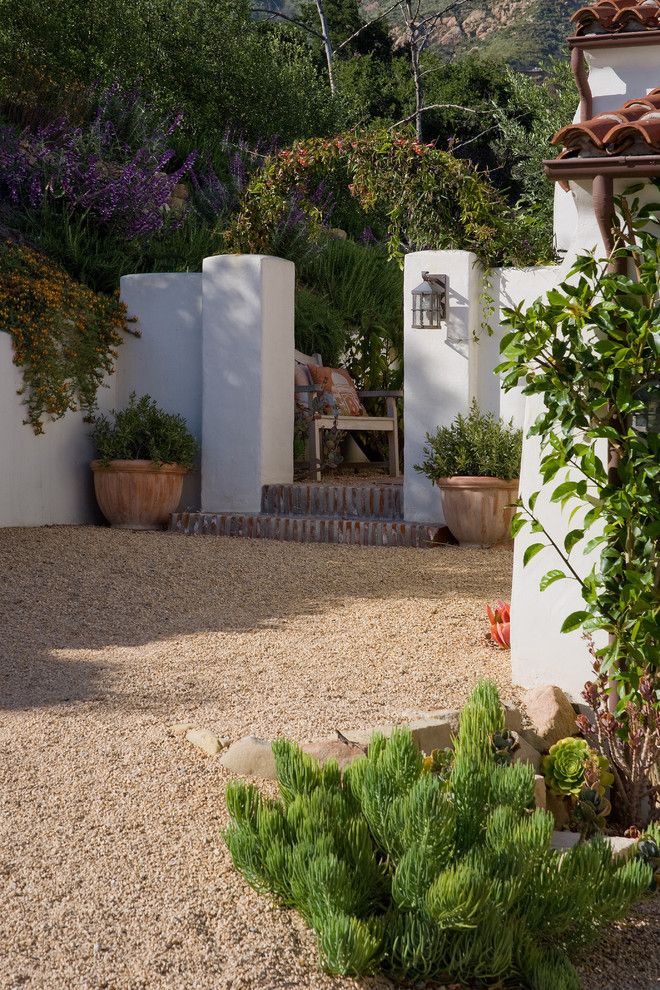 Lowes Santa Clarita for a Mediterranean Landscape with a Gravel Driveway and Grace Design Associates by Margie Grace   Grace Design Associates