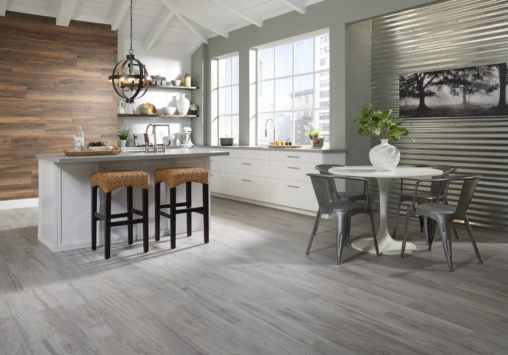 Lumiere Lighting for a Contemporary Kitchen with a Corrugated Metal and Lumber Liquidators by Lumber Liquidators