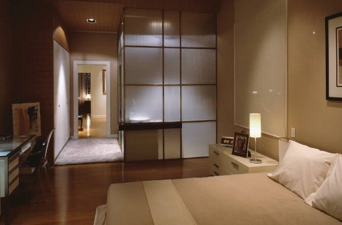 Lutron Homeworks for a Contemporary Bedroom with a Shoji Wall Screen and Contemporary and Modern Lighting by Northwest Lighting and Accents