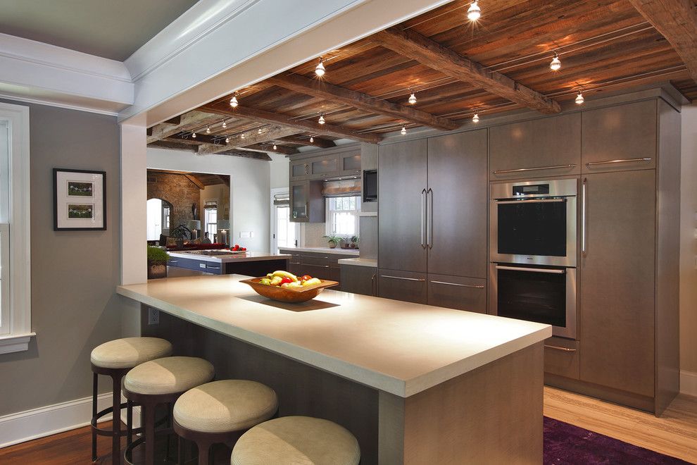 Maine Drilling and Blasting for a Transitional Kitchen with a Wood Ceiling and House in Redding, Fairfield County, Ct by Callaway Architects, Llc