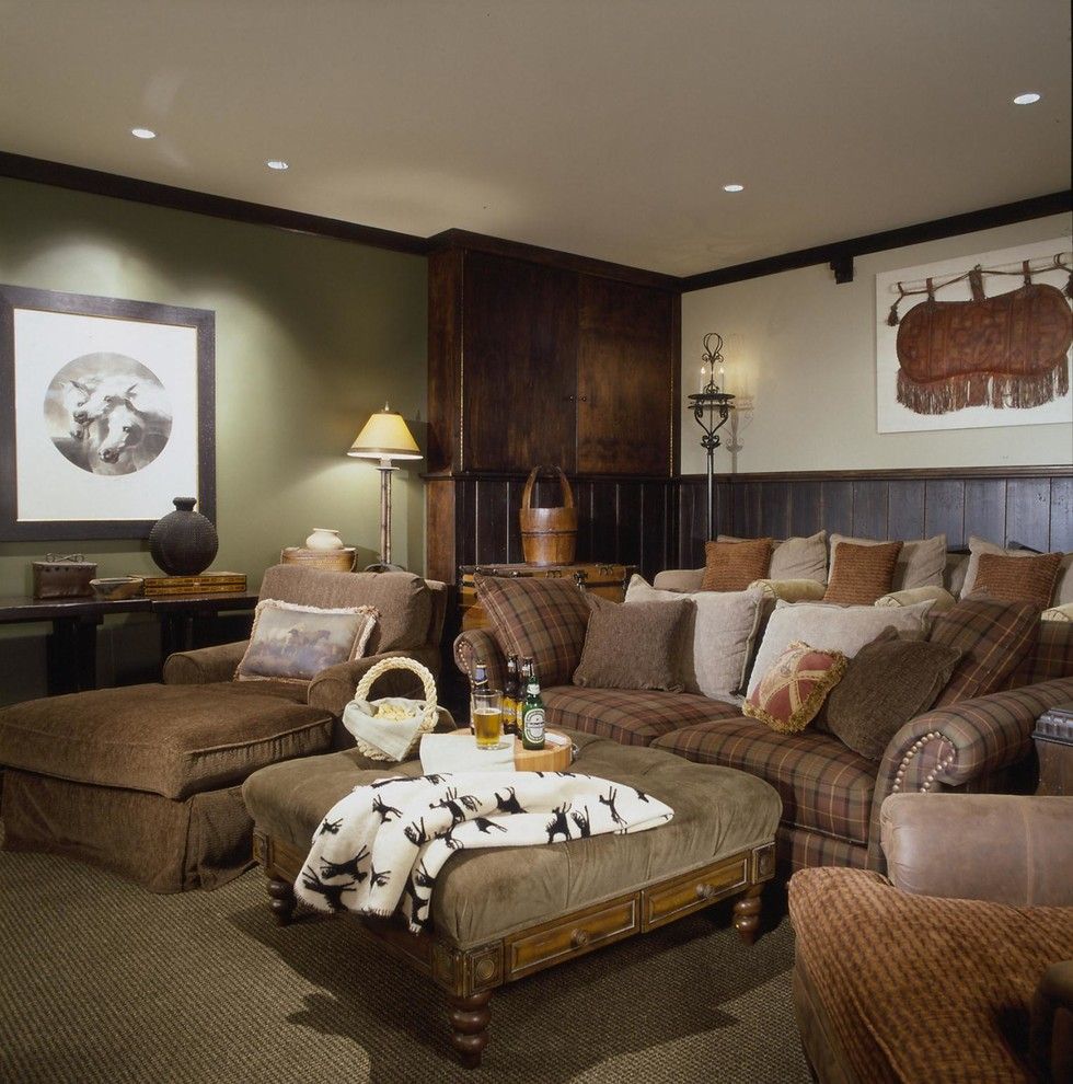 Majestic Theater Seating for a Rustic Home Theater with a Framed Artwork and European by Interior Concepts, Inc.