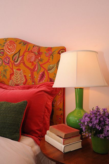 Manuel Canovas for a Traditional Bedroom with a Robert Abbey Genie Lamp and Pink Bedroom by Bossy Color | Annie Elliott Interior Design