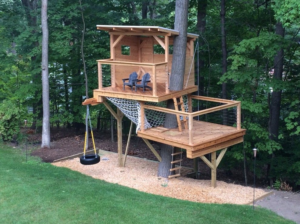 Maple Lawn Md for a Modern Landscape with a Cool Deck and Cedar Stage Treehouse by Living Edge Treehouses & Edible Landscapes