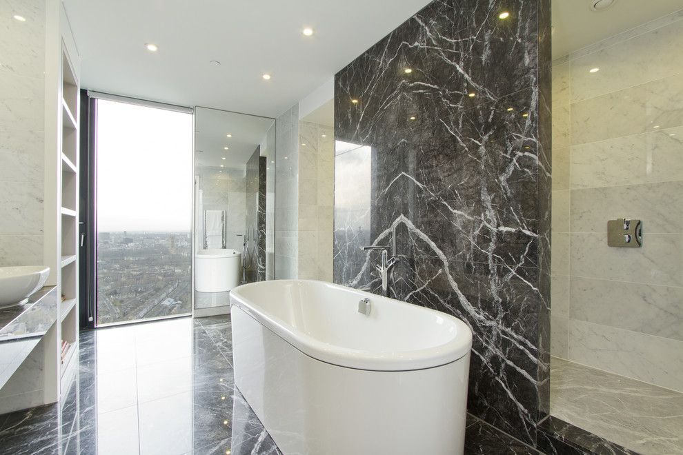 Marble Slab Near Me for a Contemporary Bathroom with a Bowl Ceiling and Strata Tower by Chris Snook