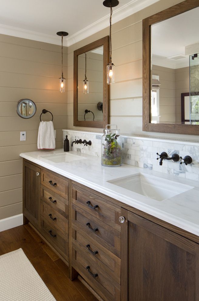 Marble Slab Near Me for a Farmhouse Bathroom with a Bathroom Lighting and Coastal Ranch by Anne Sneed Architectural Interiors