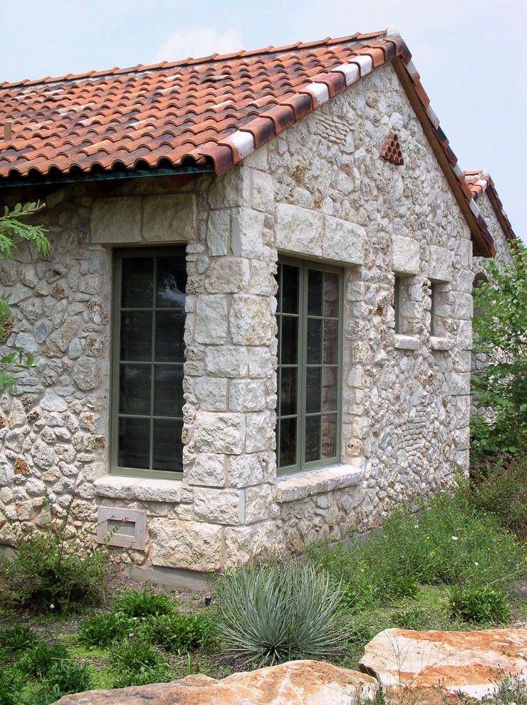 Masons Supply for a Mediterranean Exterior with a Mediterranean and Stone Veneer Detailing by Rick O'donnell Architect