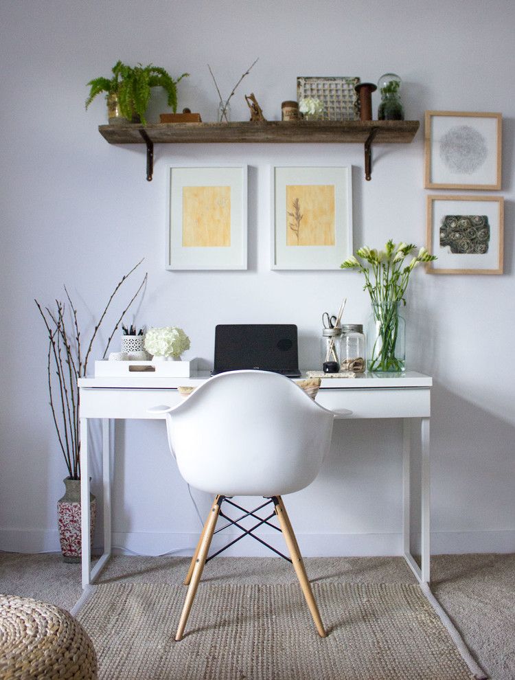 Masons Supply for a Modern Home Office with a Rustic Wood Shelves and Burlington Small Condo Styling by Refreshed Designs