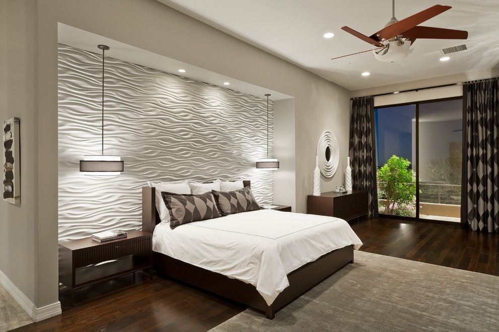 Mattamy Homes Az for a Contemporary Bedroom with a Round Mirror and Desert Mountain  Sunset Canyon  Contemporary by Chris Jovanelly Interior Design