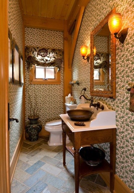 Mazama Country Inn for a Traditional Powder Room with a Pottery and Vermont Timber Frame Residence by Laurel Feldman Interiors, Iida