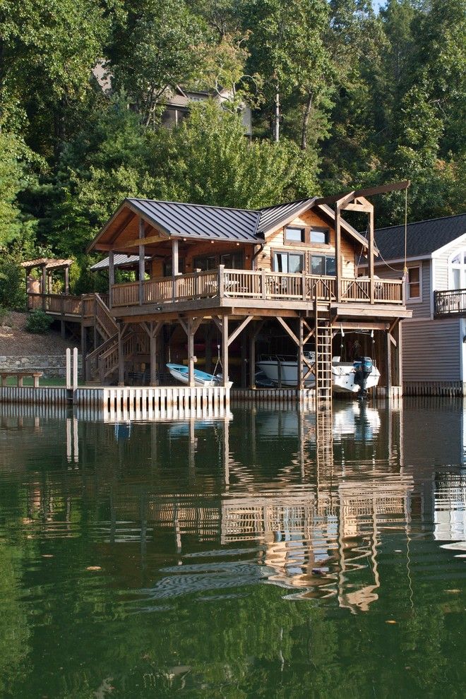 Mcloone's Pier House for a Craftsman Exterior with a Wooden Lake House and Boathouse by Scott W Bartholomew Architecture