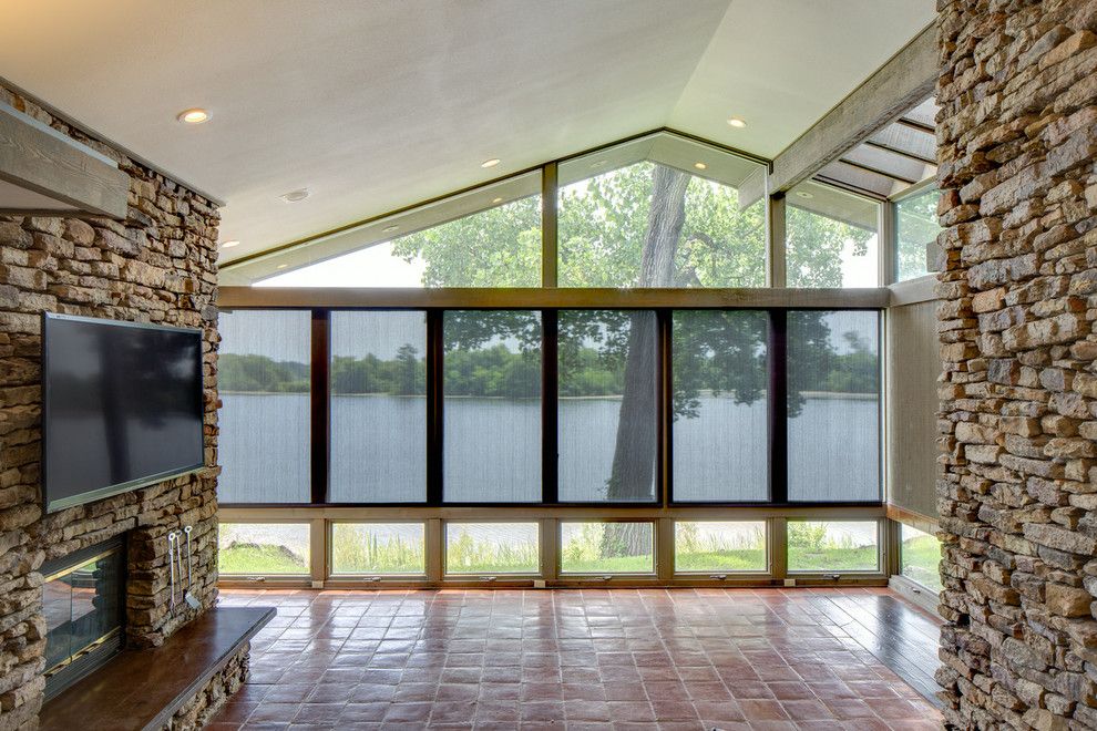 Mechoshade for a Contemporary Living Room with a Tile Floor and Scott Payne Architect Custom Remodel by Scott Payne Architect