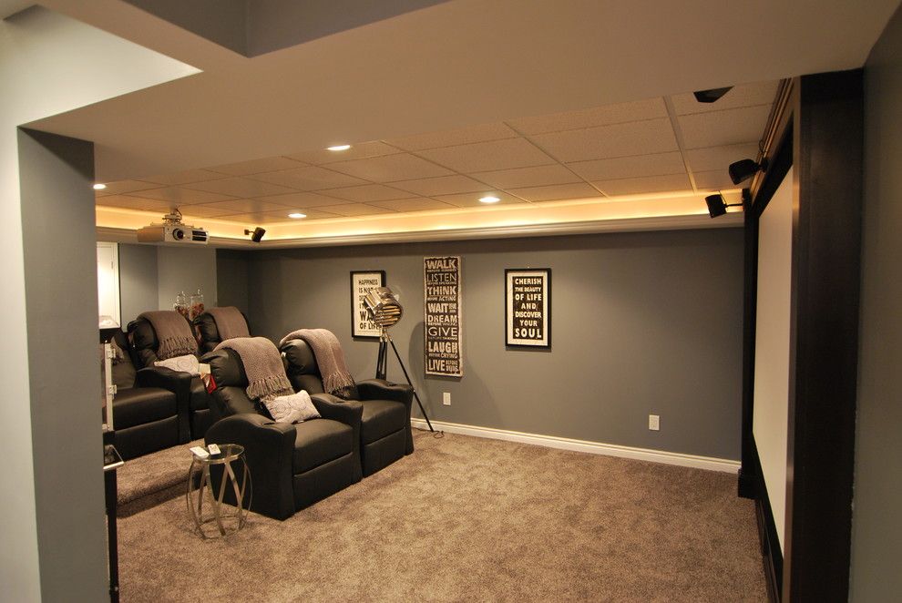 Meridian Movie Theater for a Contemporary Basement with a Contemporary and Macomb Twp Basement by Plan 2 Finish, Inc.