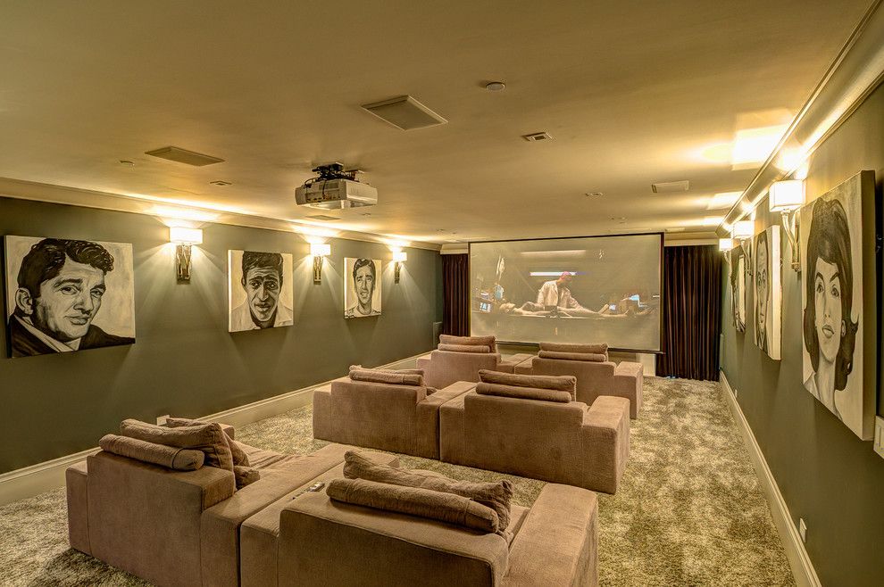 Meridian Movie Theater for a Contemporary Home Theater with a Beige Armchair and Contemporary Media Room by Houzz.com