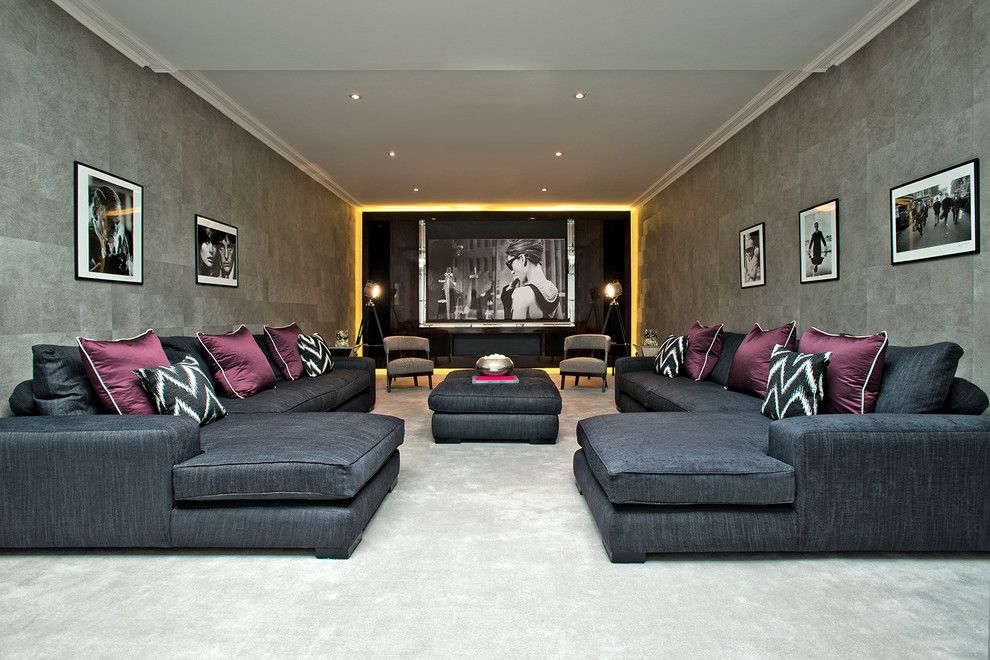 Meridian Movie Theater for a Contemporary Home Theater with a U Shaped Sofa and Upper Wimpole Street | Marylebone | W1g by Accoutergroup