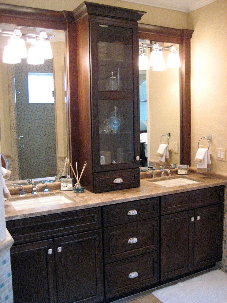 Meritage Homes Orlando for a Beach Style Bathroom with a Dark Wood Bathroom and Private Residence Designer Home by Juliano Interior Design