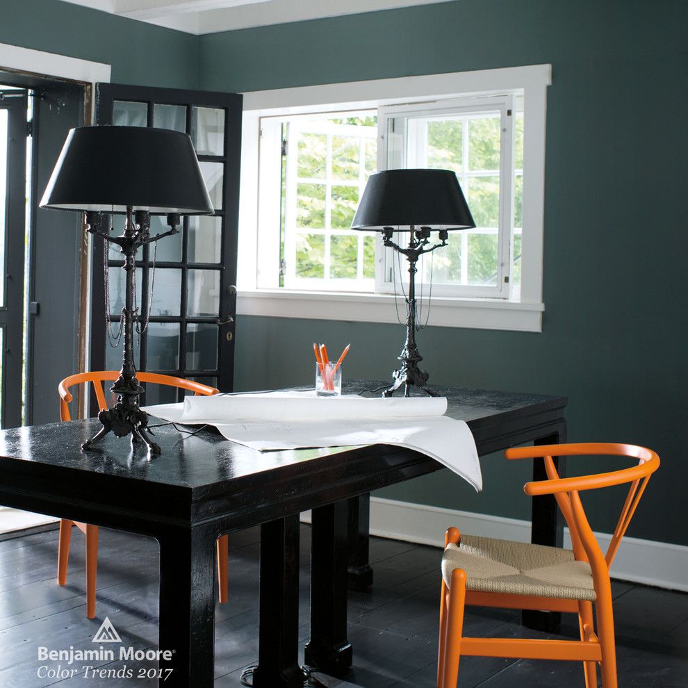 Mesko Glass for a Contemporary Home Office with a Black Desk and Benjamin Moore by Benjamin Moore