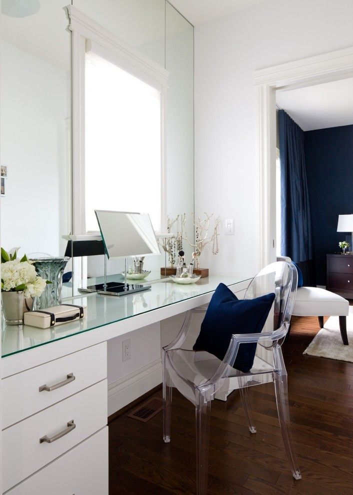 Mesko Glass for a Transitional Bedroom with a White Trim and Jane Lockhart Bedroom with Dark Navy Walls by Jane Lockhart Interior Design