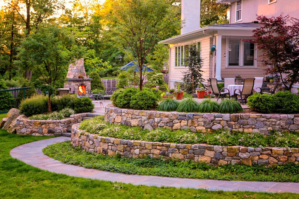 Millington Nj for a Traditional Landscape with a Traditional and Millington Nj, Raised Bluestone Patio & Fireplace by Landscape Aesthetics, Inc