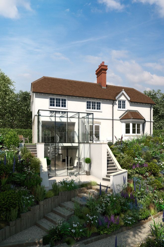 Monet's Garden for a Contemporary Exterior with a Glass Box Extension and Glass Box by Extended Design Architects