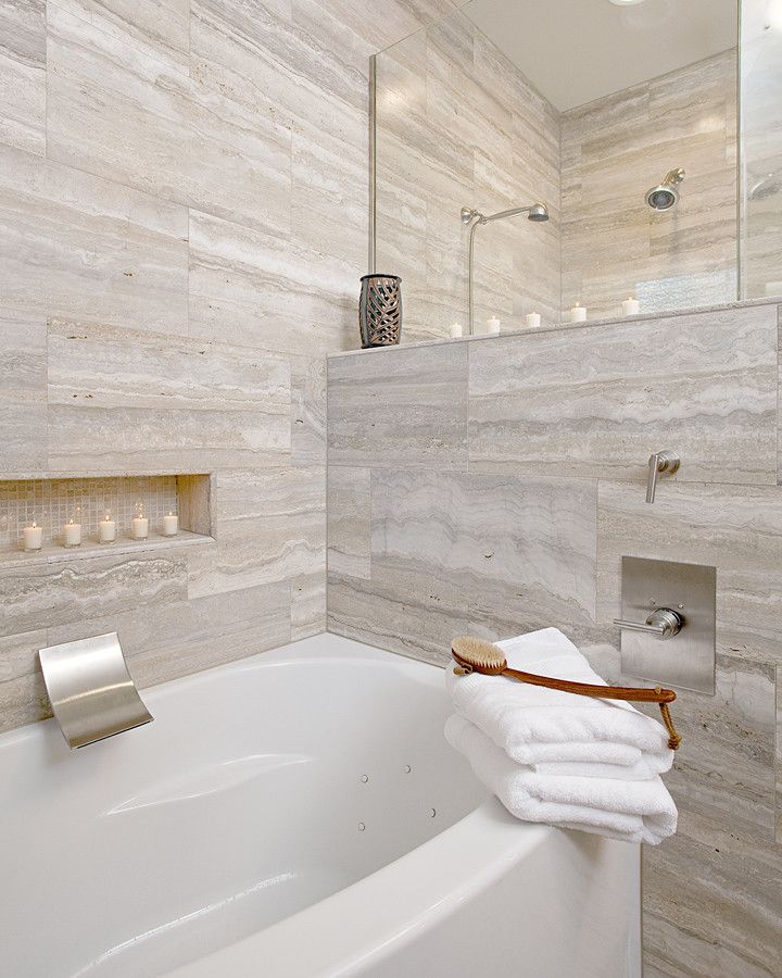 Monolithic Slab for a Modern Bathroom with a Glass Shower and Master Modern Remodel by in Detail Interiors