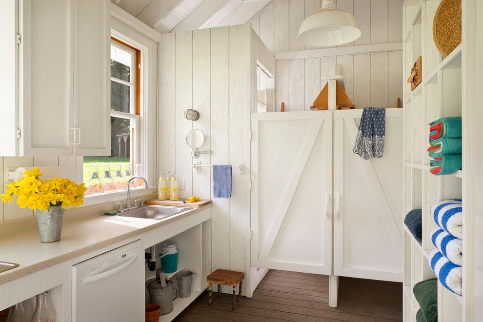 Montauk Beach House for a Farmhouse Kitchen with a Rustic Wood and Bathhouse by Richardson Architects