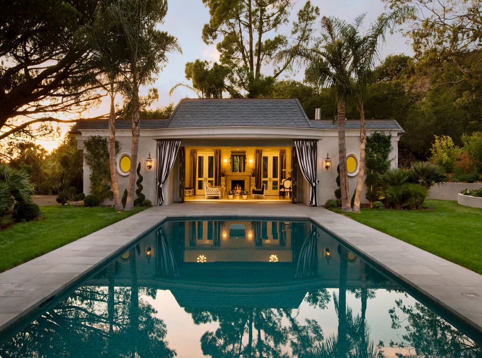Montecito California for a Traditional Pool with a Cabana and Hollywood Regency, Montecito by Maienza   Wilson Architecture + Interiors