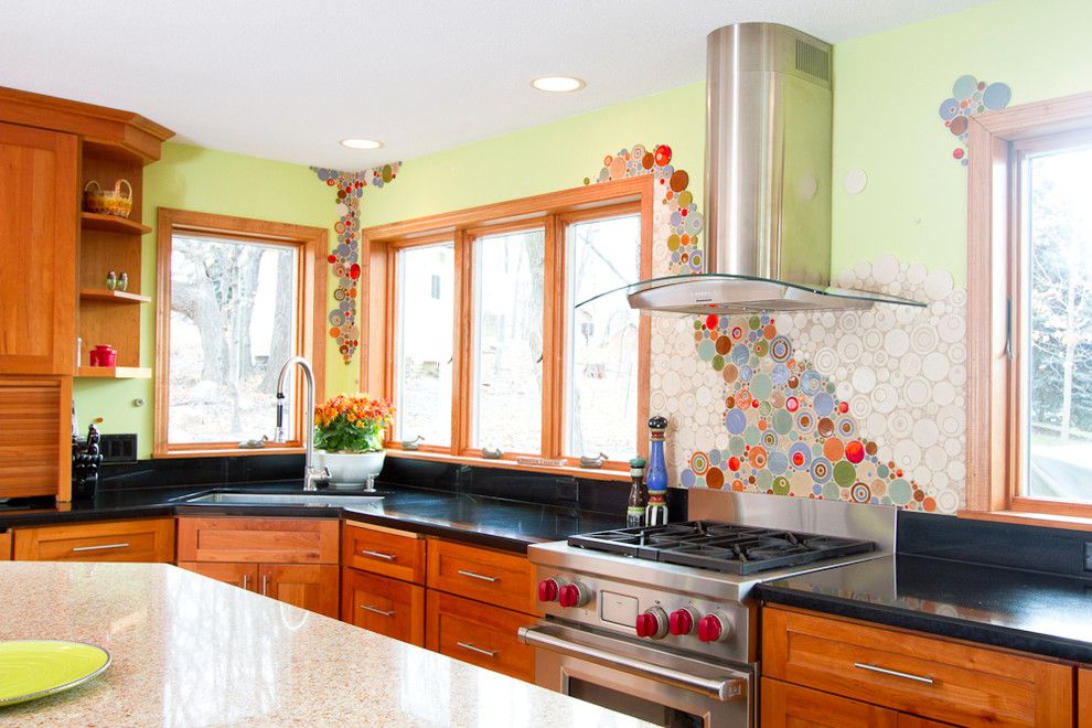 Mosaiq for a Eclectic Kitchen with a Tile and Vibrant Valencia Kitchen by Mercury Mosaics and Tile