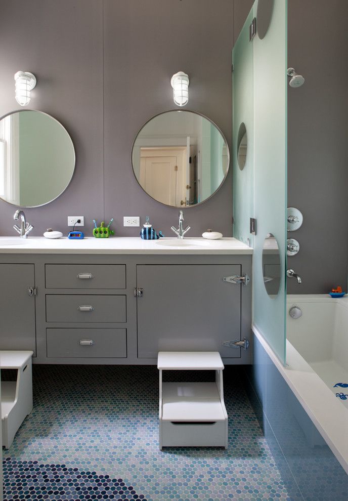 Mosart for a Contemporary Bathroom with a Footstool and Kids' Bathroom by Jeff King & Company