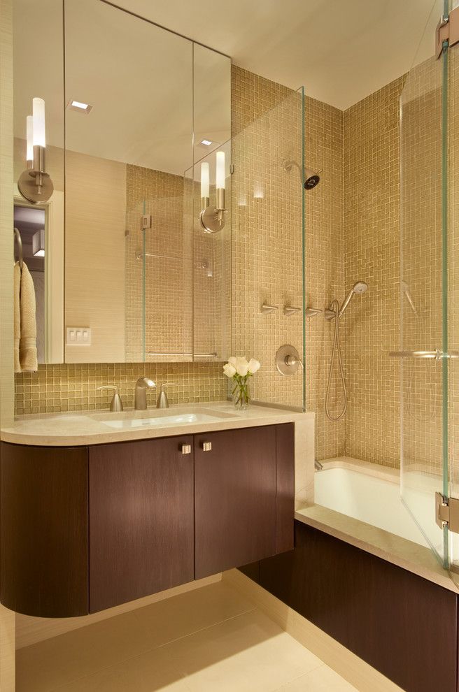 Mosart for a Contemporary Bathroom with a Mosaic Tile and 128 Central Park South by Ethelind Coblin Architect P.c