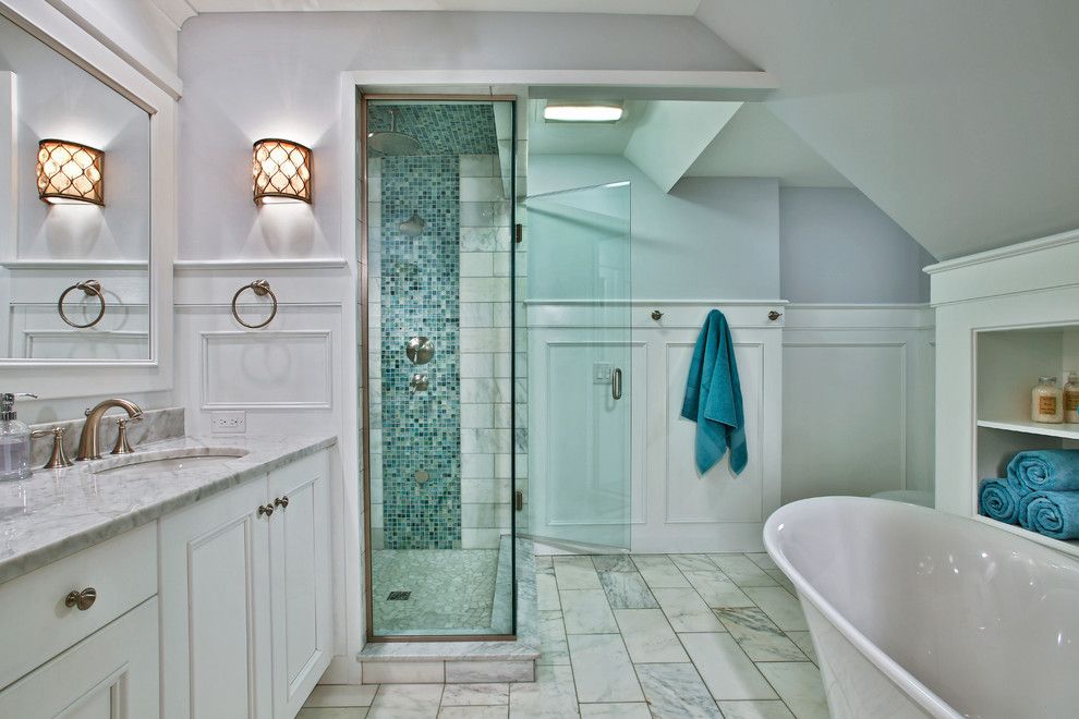 Mosart for a Transitional Bathroom with a Glass Shower and Loudonville Luxury by Teakwood Builders, Inc.